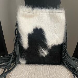 🖤🤍🖤Small Crossbody Cowhide Purse Western Rodeo Cell Fringe Leather🖤🤍🖤